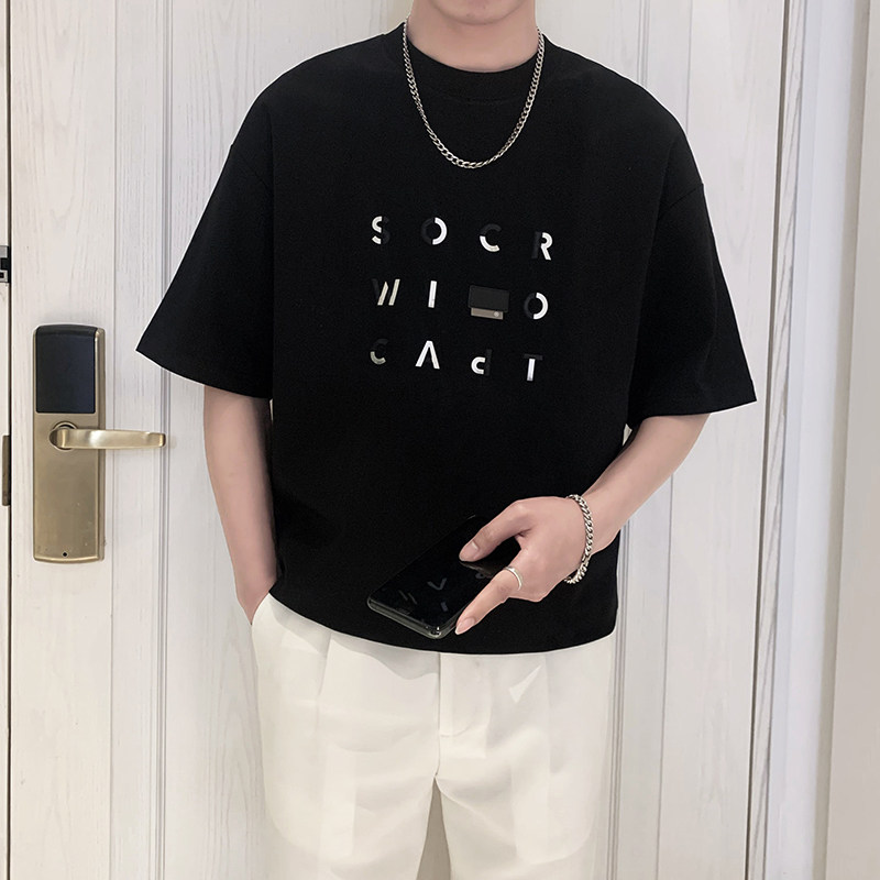 T9555-P55控75时尚立体字母短袖T恤男士2025春夏新款宽松体恤衫,男装T恤,星座1101-1