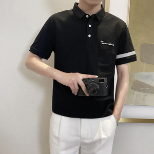 PL1157-P58控78时尚休闲保罗衫男士夏季韩版短袖POLO衫ins潮T恤黑图片