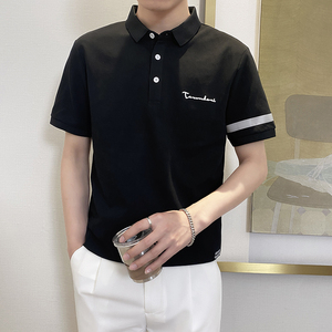 PL1157-P58控78时尚休闲保罗衫男士夏季韩版短袖POLO衫ins潮T恤黑图片