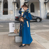 蓝色轻熟风撞色风衣外套女春秋2025新款法式气质复古时尚长款大衣，女装风衣，浙宝217