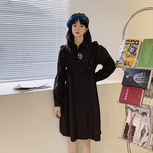 韩系氛围感穿搭衬衫连衣裙女春秋2025新款超好看赫本小黑裙高级感图片