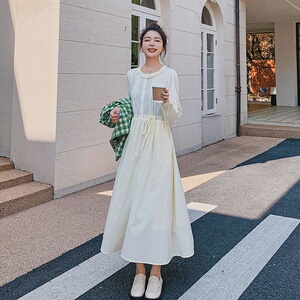 绿色格子马甲连衣裙女秋季2025新款法式休闲设计感长袖裙子两件套图片