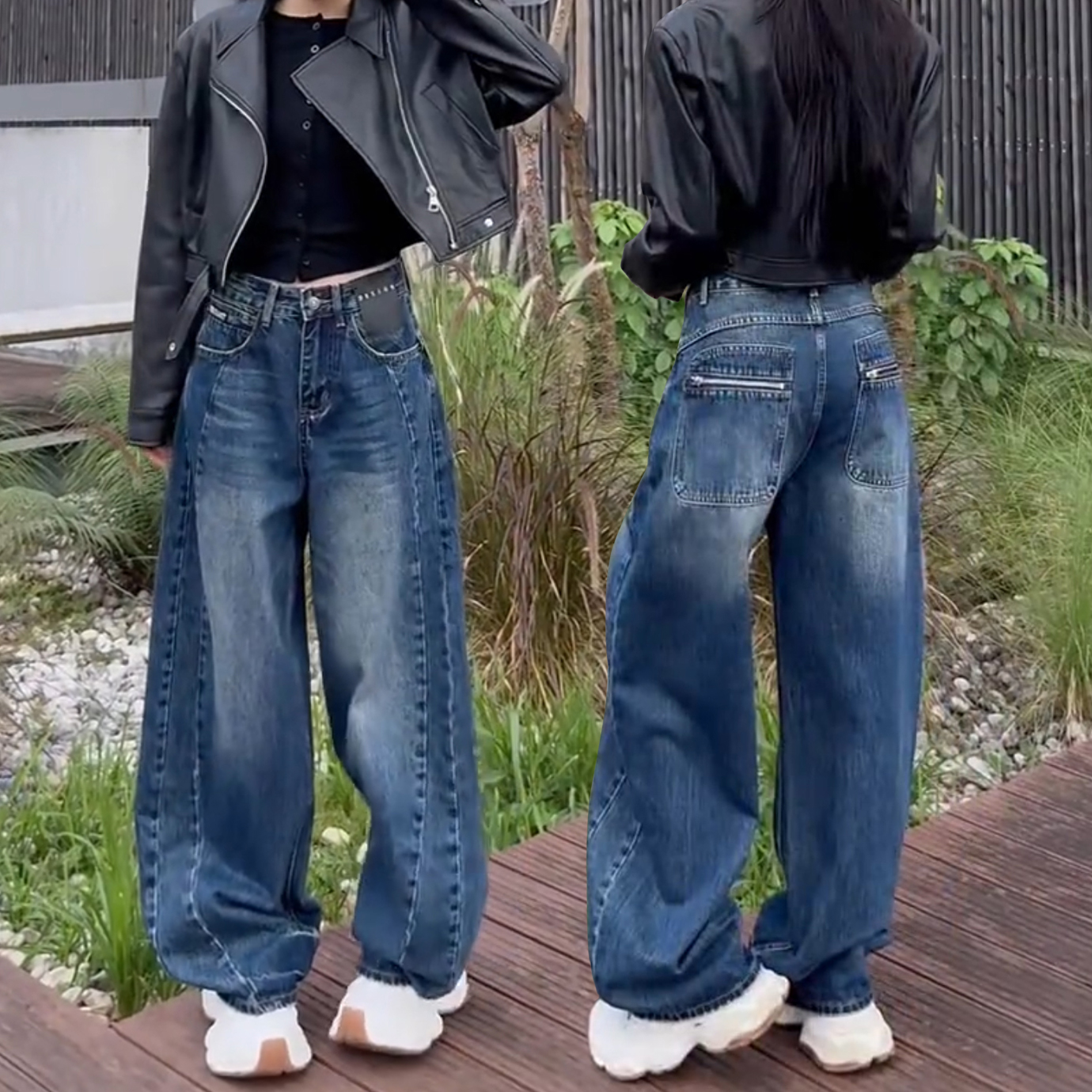 大码加绒阔腿牛仔裤女秋冬季2025新款加厚弯刀裤胖mm显瘦直筒裤子