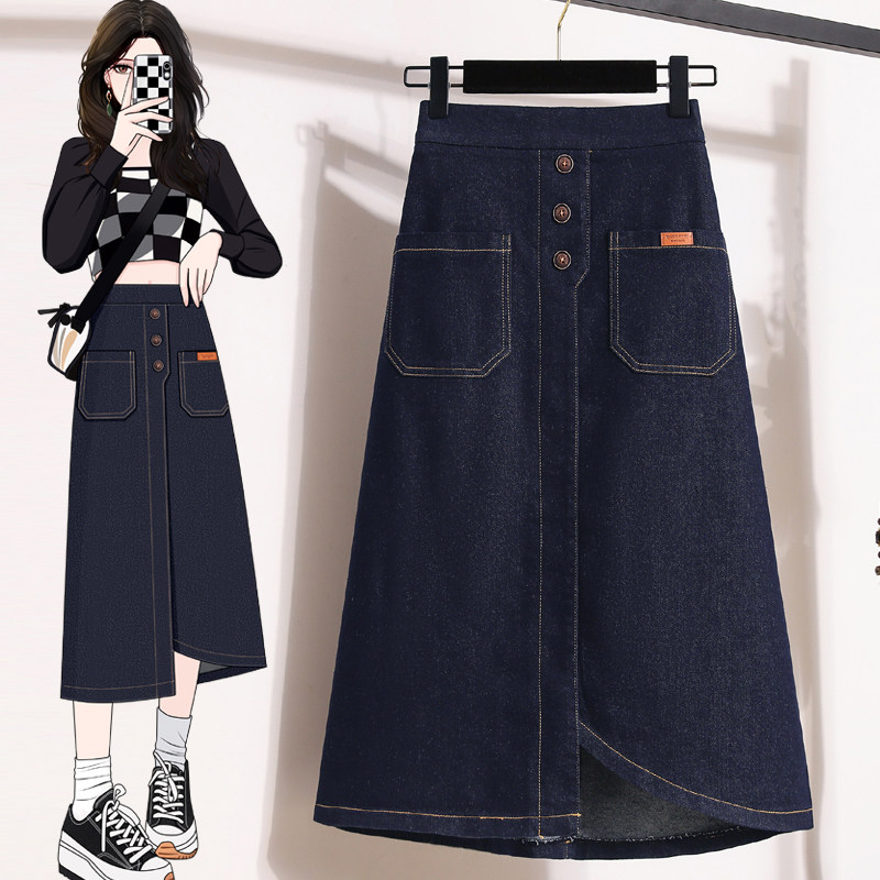 不规则复古松紧腰弹力牛仔中长裙女春大码胖mm高腰显瘦a字半身裙,女装/女士精品,大码半身裙,淘宝优惠券,粉丝福利购,淘宝优惠卷