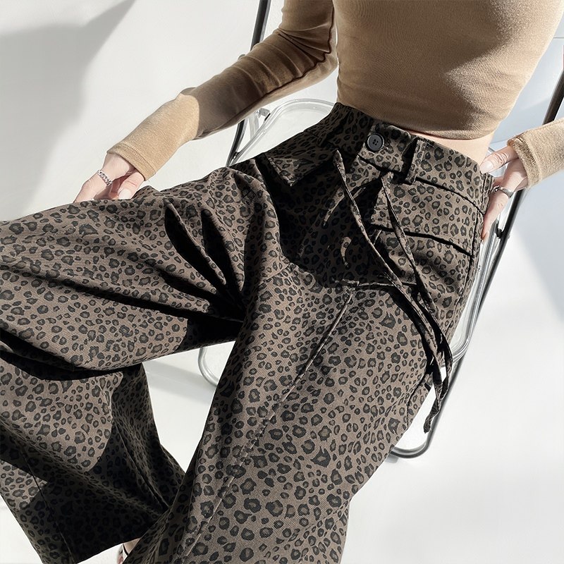 复古豹纹运动弯刀裤女2026春季新款小个子美式高腰显瘦休闲阔腿裤,女装/女士精品,休闲裤,淘宝优惠券,粉丝福利购,淘宝优惠卷