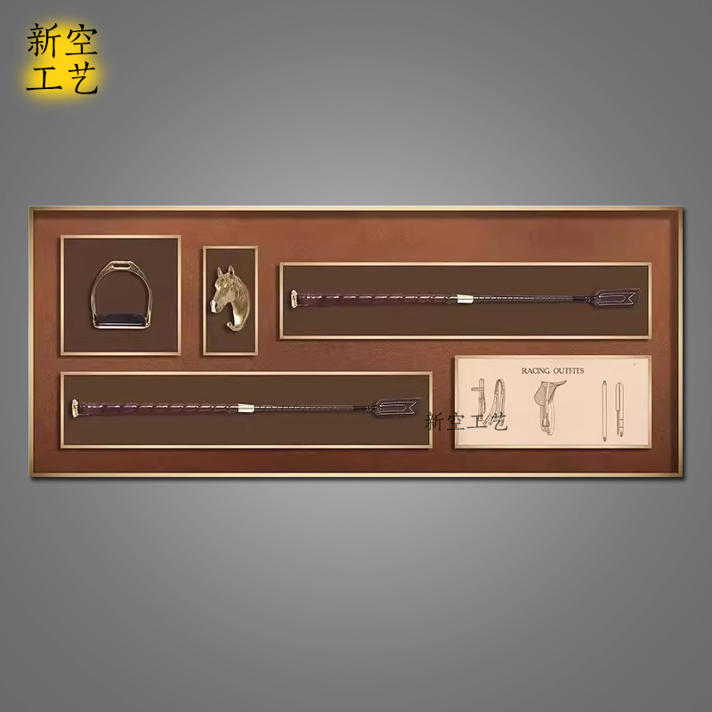 定制立体马术实物装置挂画样板间玄关装饰画客厅复古欧式挂画壁画图片