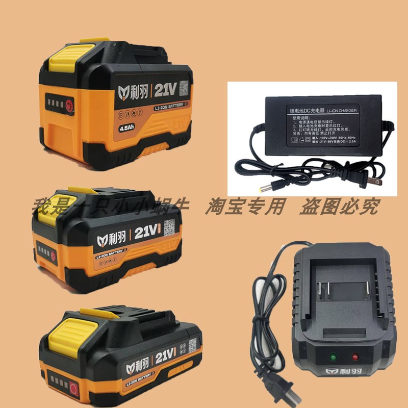 利羽锂电双用双管胶枪锂电重型电锤吹风机电链锯21V锂电池充电器