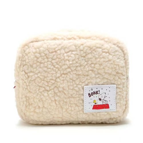 日系狗狗简约毛绒小方包少女便携口红包化妆包学生耳机收纳