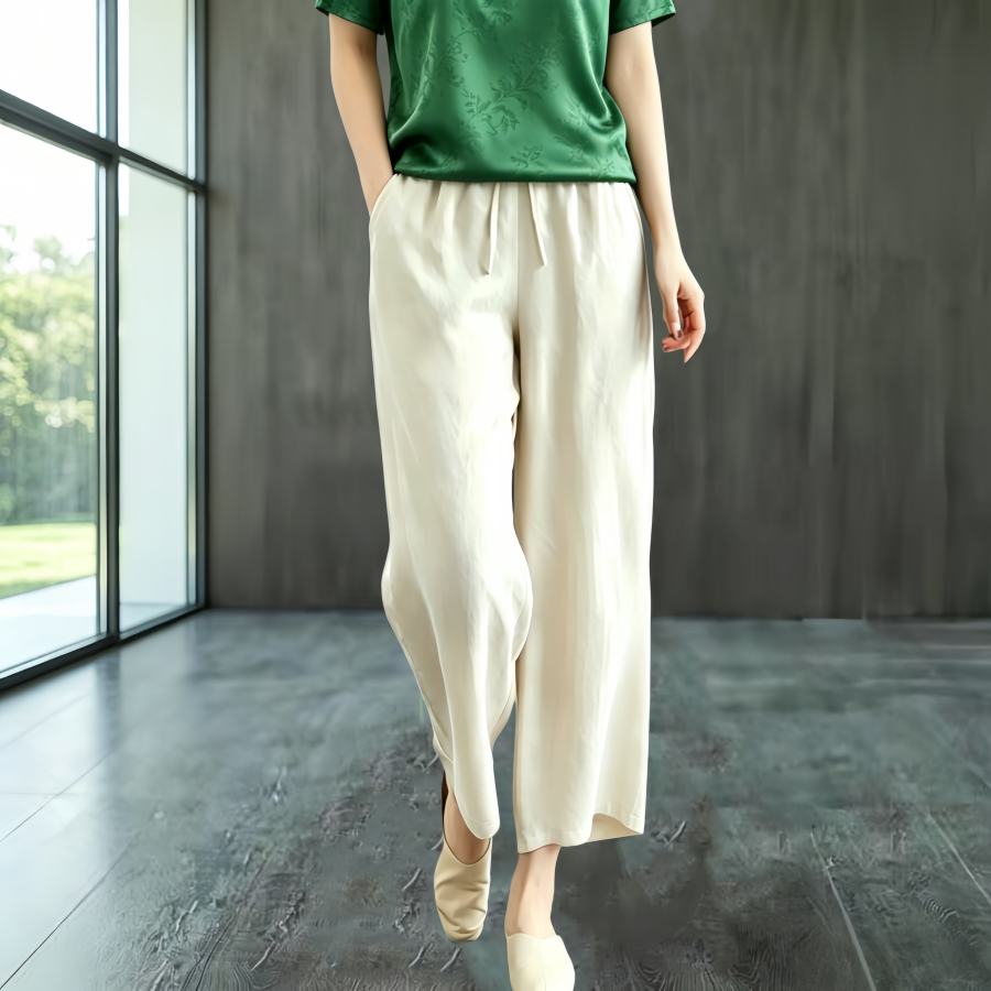 直筒阔腿裤女重磅真铜氨丝女裤窄版显瘦高腰垂感九分长裤夏季百搭