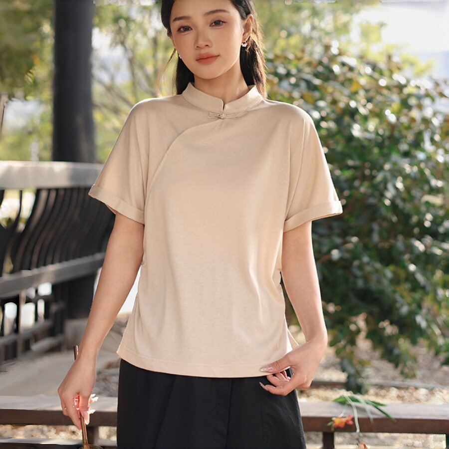 新中式盘扣天丝麻短袖T恤女