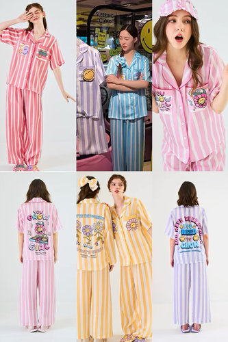 泰国正品代购！泰国小众品牌春夏新款环保材质条纹睡衣家居服套装