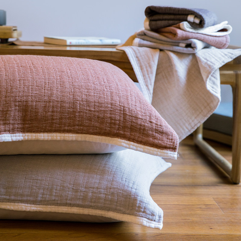 毛毛雨日式纯棉纱布枕巾一对装枕头毛巾单人学生宿舍用盖巾枕头巾