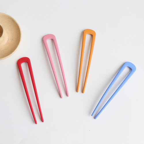 U型发簪金属丸子头钗子古风磨砂