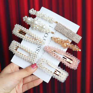 珍珠发夹碎发女网红鸭嘴一字bb夹蝴蝶结韩国水钻刘海侧边发卡头饰