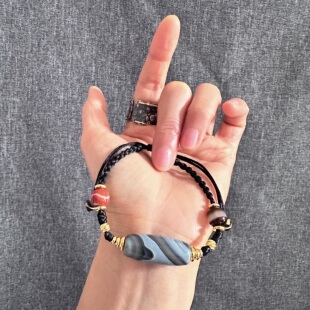 原创藏式手编 蓝沁缠丝玛瑙天珠药师珠藏式手绳文玩手串手链