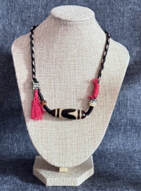 原创设计 台珠精品牙黄双线虎牙天珠藏式手编锁骨项链脖挂吊坠