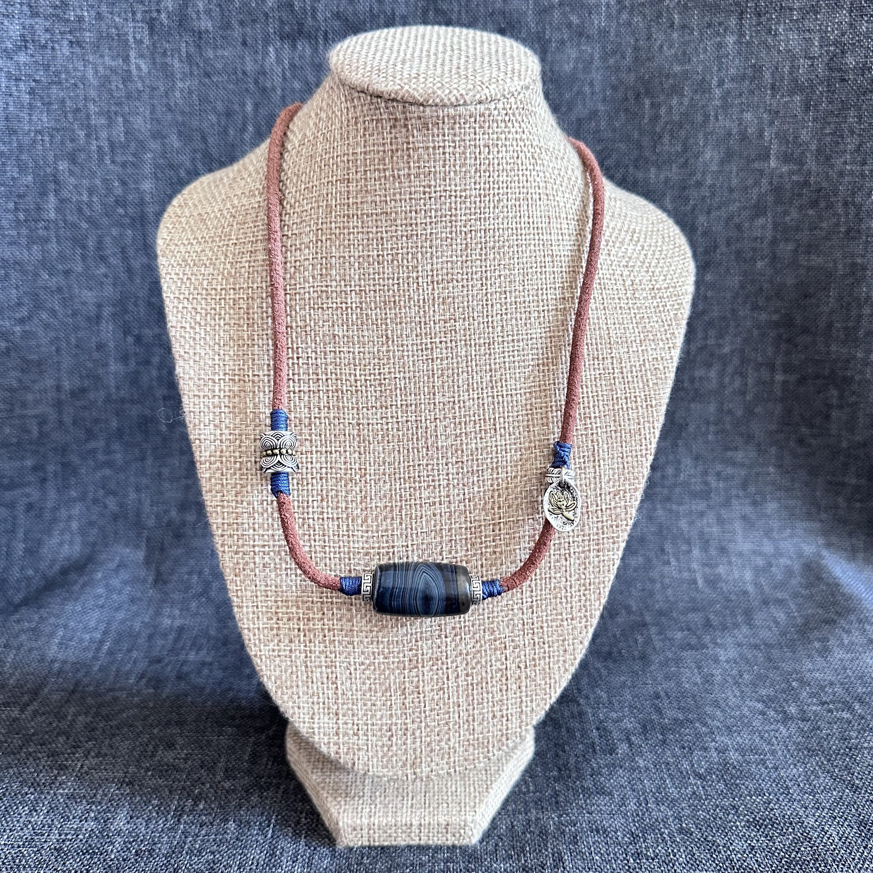 原创设计 藏系蓝沁缠丝玛瑙天珠项链包浆油润个性十足 多样性发货