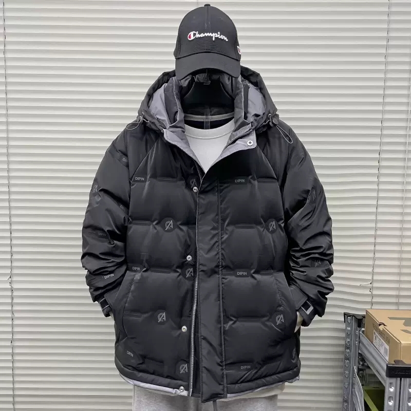 工装潮牌连帽休闲短款字母羽绒服