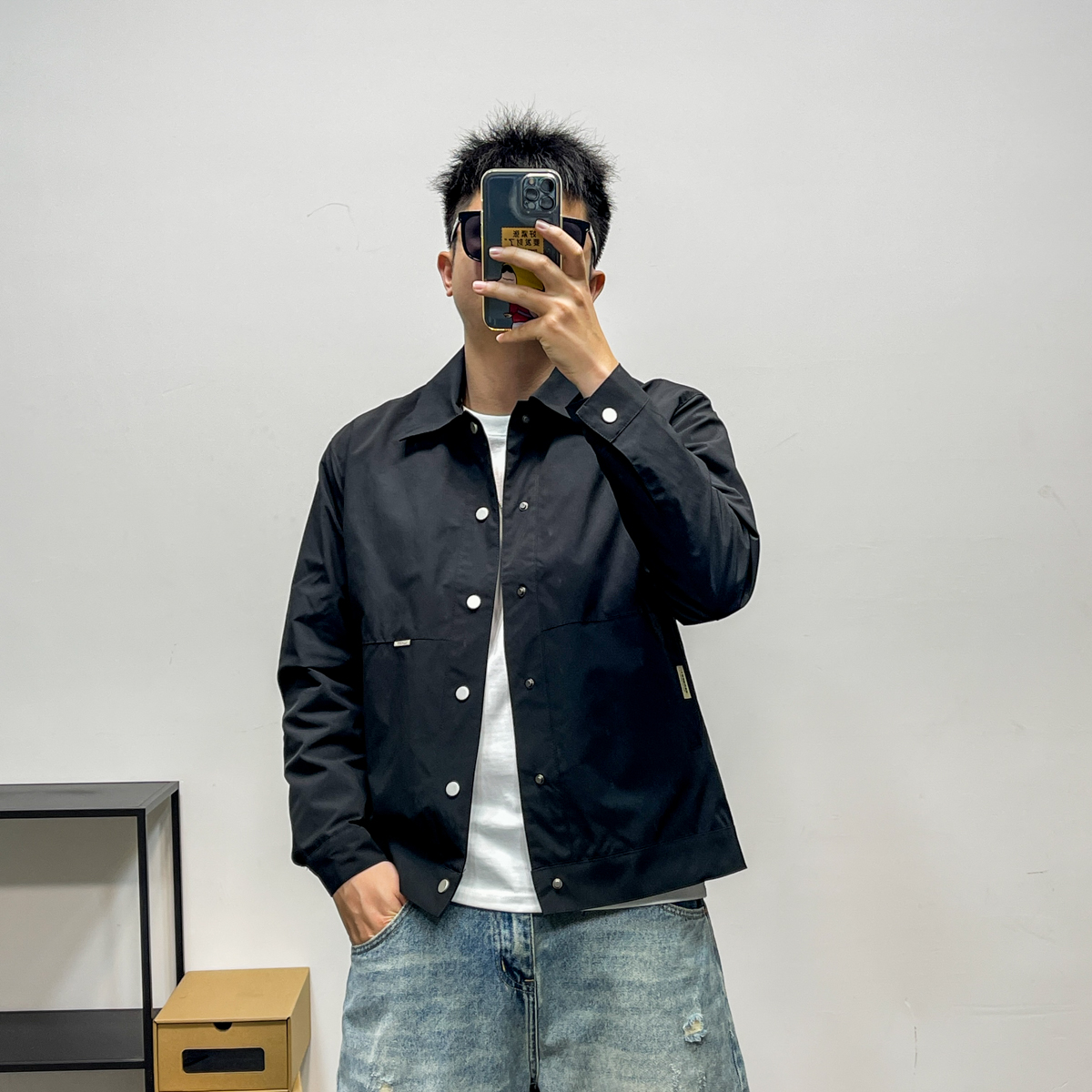 工装翻领春秋季修身纯色男夹克