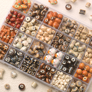 秋冬系秋冬奶茶色系陶瓷小鱼可爱猫咪珠diy手工串珠项链手链配件