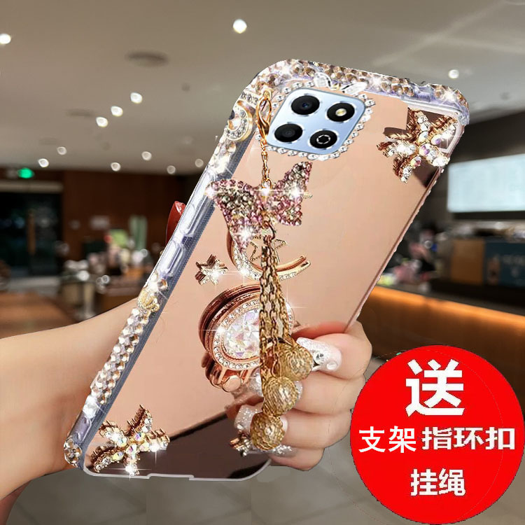 适用于华为荣耀X30i手机壳TFY一AN00硅胶套5G水钻镜面honor高颜值x30i闪粉镶钻女30i时尚指环x防摔全包网红新
