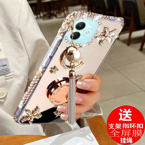 适用荣耀X60i手机壳新款honorX60i镶钻华为LYN一AN00支架防摔套LYNANOO女款镜头水钻镜面网红挂绳外壳硅胶潮