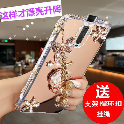 适用于OPPOReno2Z手机壳opporeno2z网红女款z2软硅胶保护套PCKM80奢华5G潮流镶钻化妆镜带支架ren02F镜面防摔