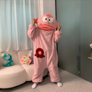 汉顿小丑鱼连体睡衣女冬季珊瑚绒加厚加绒冬天大头鱼睡袍家居服男
