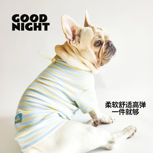 GOODNIGHT晚安法斗巴哥柯基法斗衣服秋冬款条纹T恤狗狗衣服四脚衣