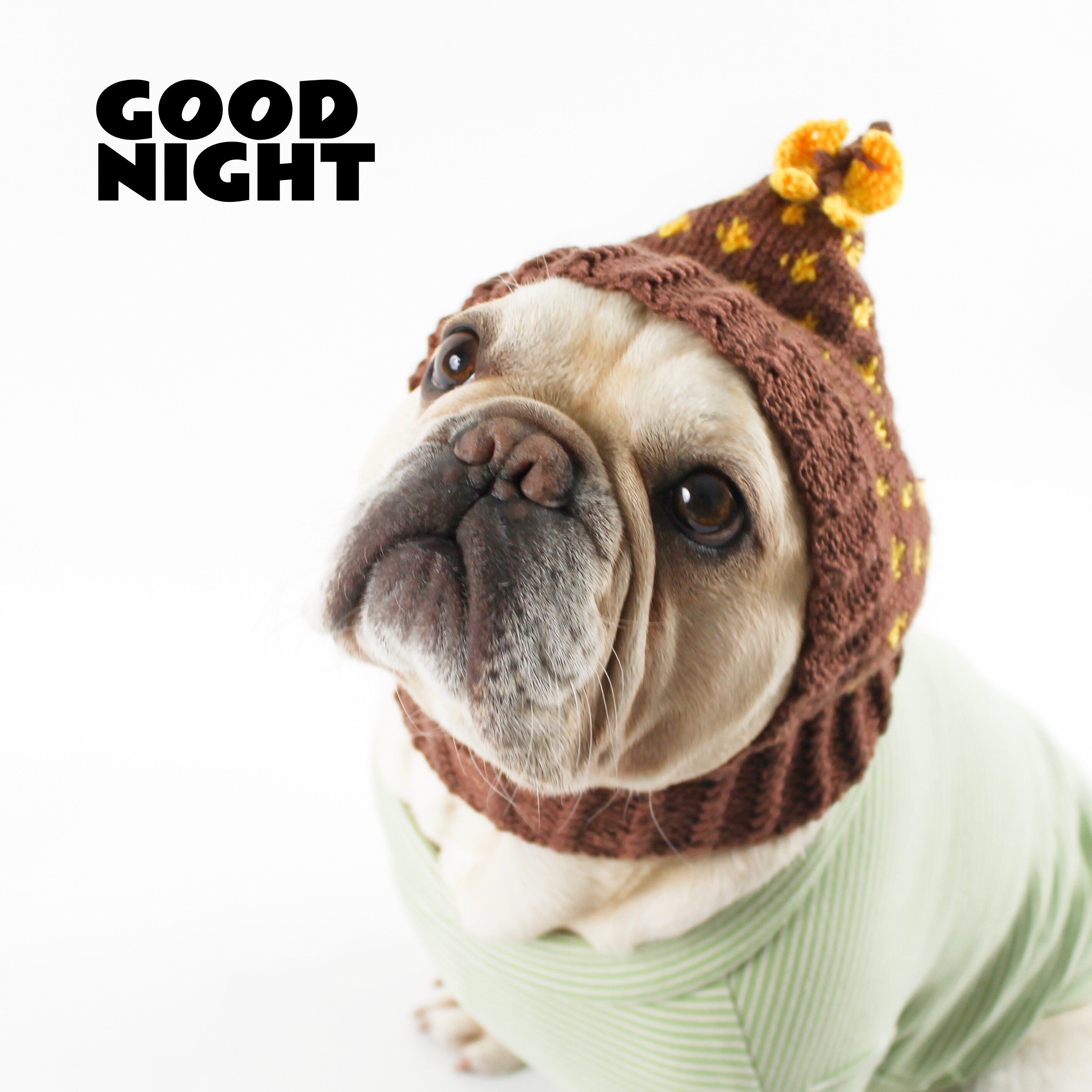 GOODNIGHT晚安法斗巴哥柯基法斗衣服秋冬狗狗帽子保暖手工织帽子
