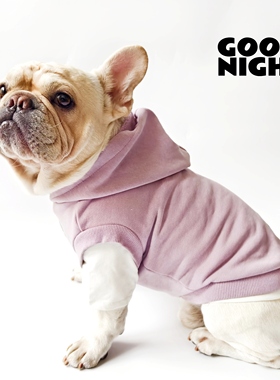 GOODNIGHT晚安宠物衣服法斗巴哥恶霸保暖加薄绒手工制作连帽卫衣