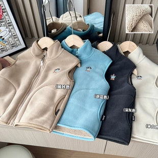 儿童秋冬加厚奥粒绒保暖马甲男童中大童加绒内胆内搭背心抓绒立领
