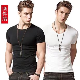 纯色圆领半袖 2件 t恤男打底衫 短袖 冰丝滑料黑白色体恤 2026春夏季