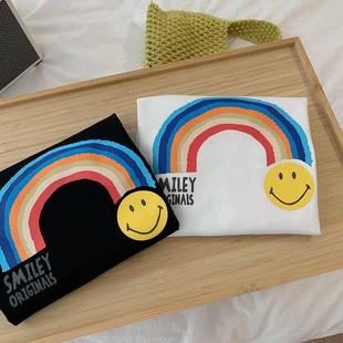 2023春秋儿童纯棉长袖T恤男女童彩虹印花卡通百搭炸街中小童上衣