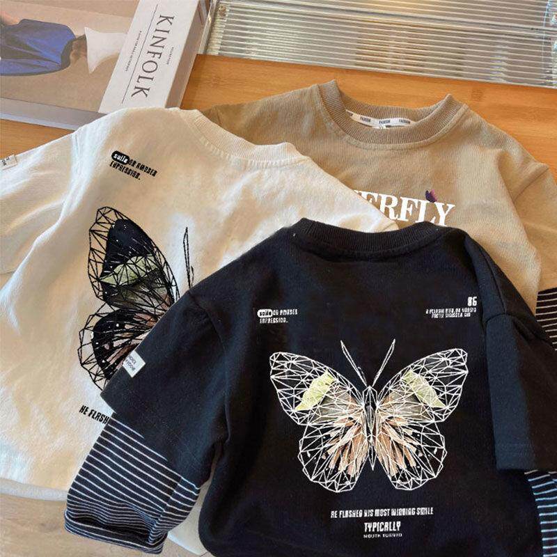 纯棉男童假两件长袖T恤秋季2025新款中小儿童衣服秋装痞帅上衣潮