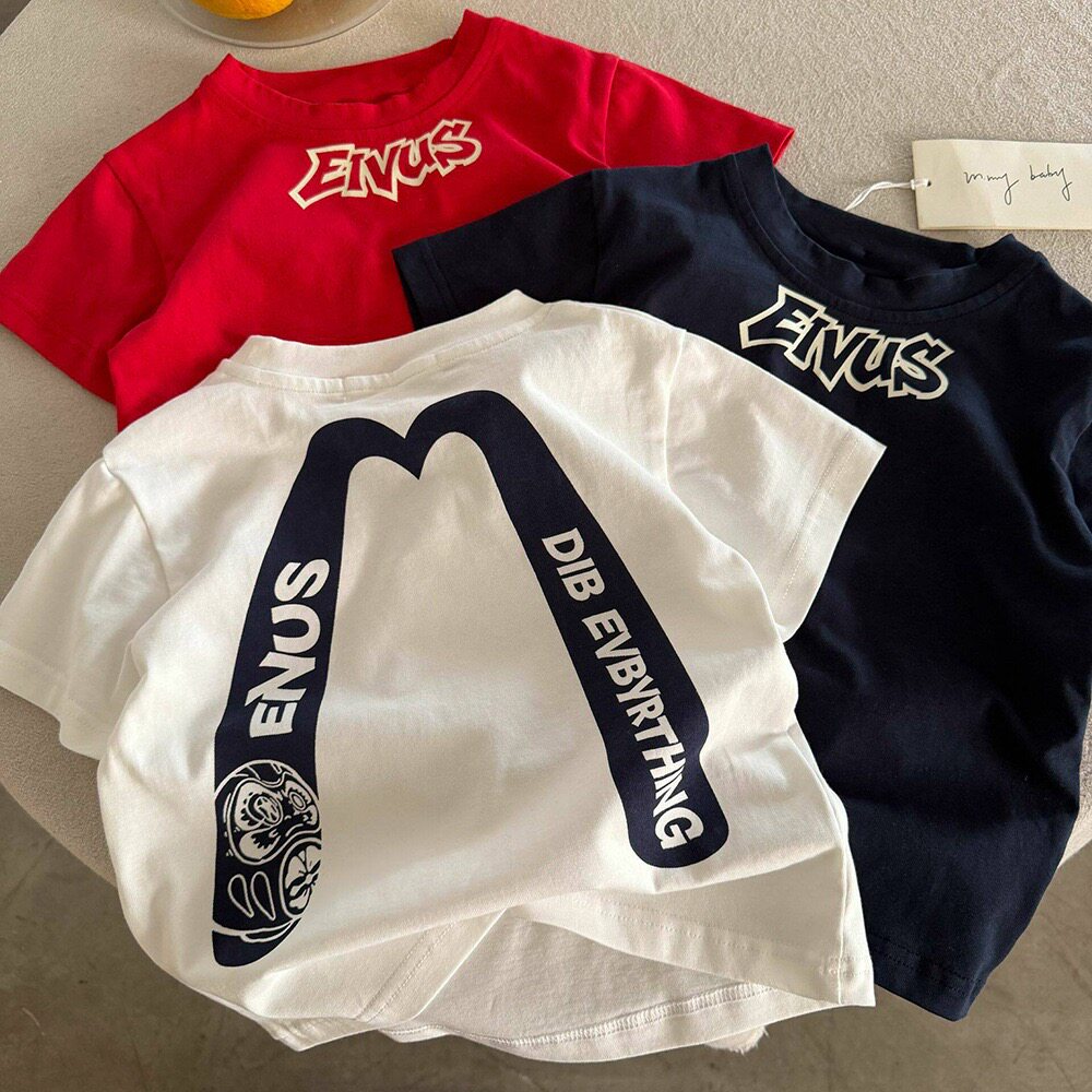 纯棉儿童短袖T恤新款韩版潮流男女童圆领字母印花百搭夏季上衣棉t