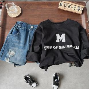 男童长袖T恤潮帅气时髦春装秋款韩版纯棉打底衫儿童炸街字母上衣