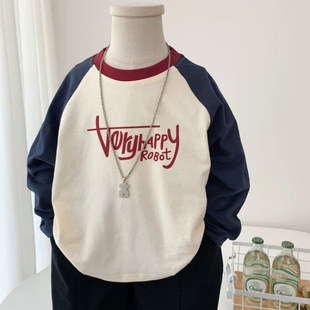 插肩袖 儿童休闲字母百搭时尚 上衣潮流棉t T恤新款 男童春秋纯棉长袖