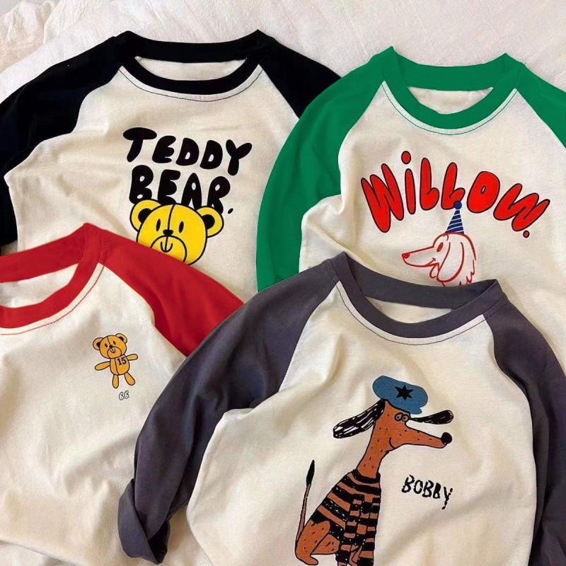 纯棉儿童春秋长袖撞色插肩男女中