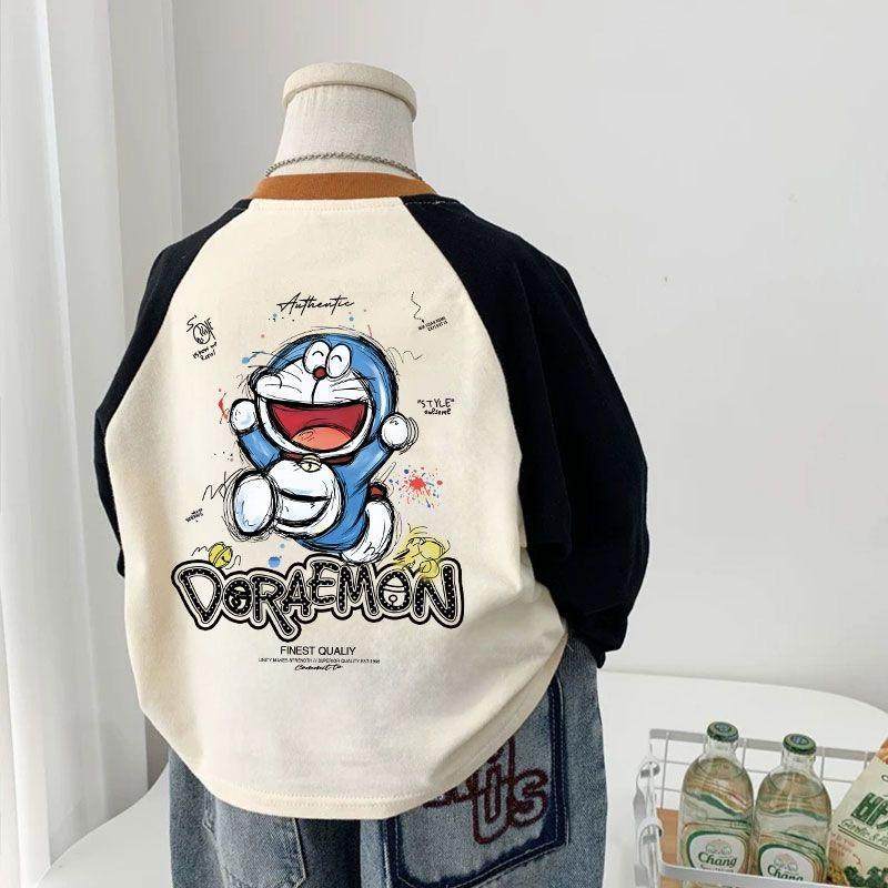 纯棉儿童打底衫春秋新款韩版叮当猫印花男女童圆领长袖T恤潮酷面t