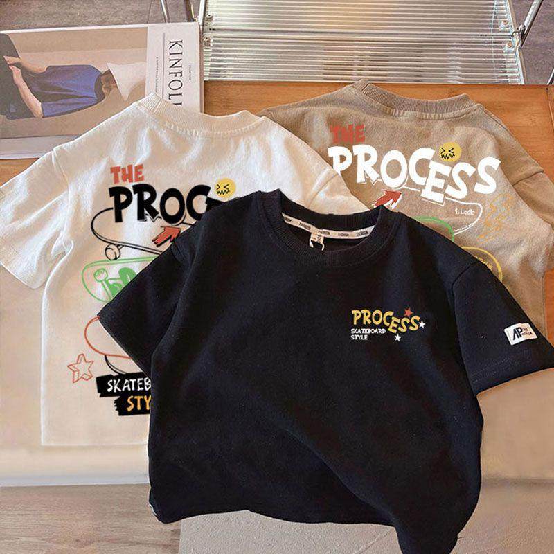 纯棉短袖t恤夏装2024新款儿童男童中小宝宝薄款洋气上衣男孩潮酷t