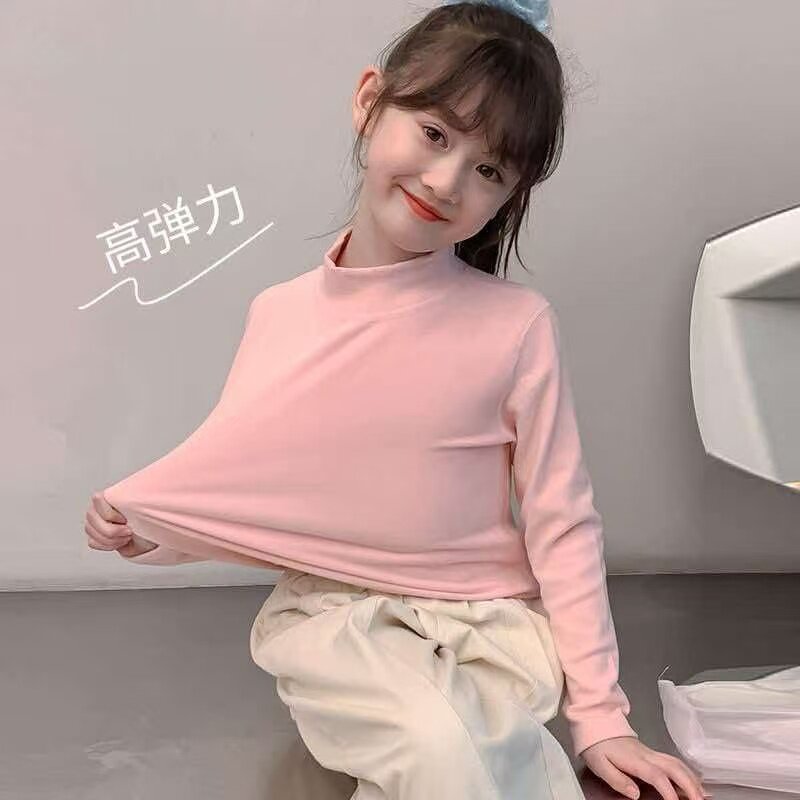 秋冬中小童德绒半高领打底长袖T