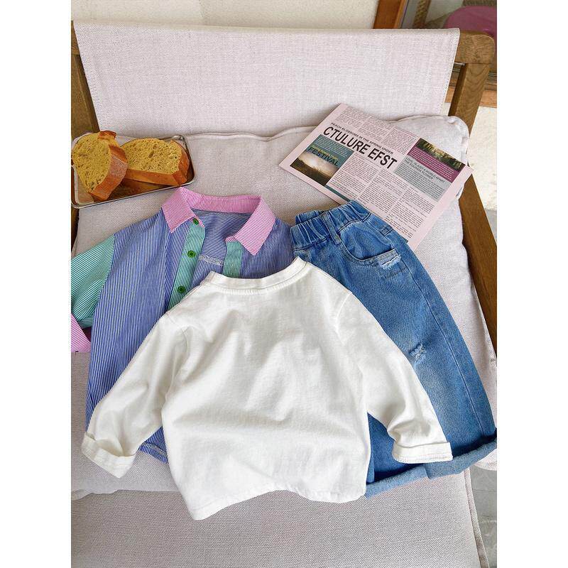 手感软糯~韩版儿童春款字母纯棉长袖T恤男童春秋薄款洋气宝宝