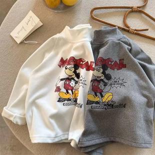儿童德绒长袖T恤秋冬男童卡通米老鼠打底衫中高领女童内搭潮上衣