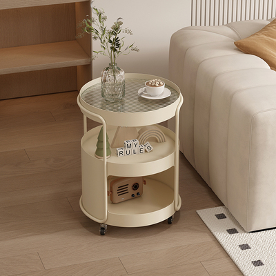 沙发边几可移动卧室小圆茶几欧式茶桌奶油风铁艺床头柜推车收纳