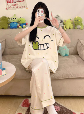 青少年睡衣女夏纯棉短袖长裤卡通