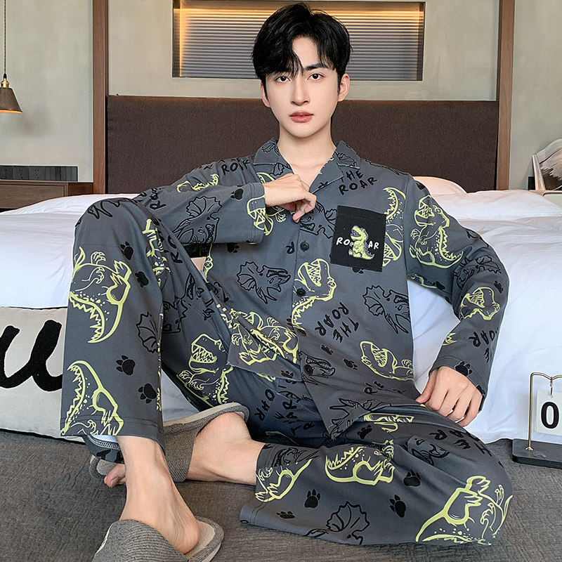 春秋季纯棉长袖薄款男款睡衣秋冬款胖男童中大童卡通可爱套装