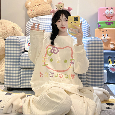 Hellokitty睡衣女加厚空气棉夹层