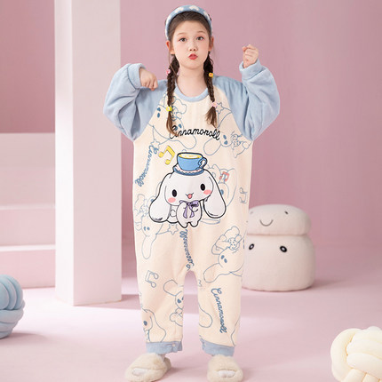 玉桂狗女童睡衣儿童秋冬季加绒加厚珊瑚绒连体衣女孩宝宝法兰绒