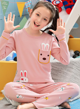 小女孩儿童全棉长袖秋天15岁睡衣